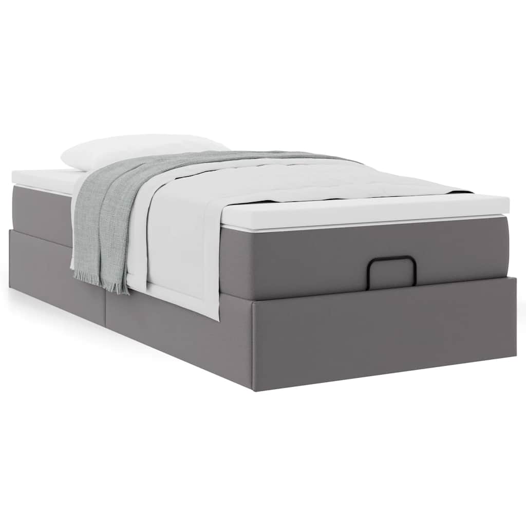 Cadre de lit ottoman avec matelas gris 90x200 cm similicuir - XIOS