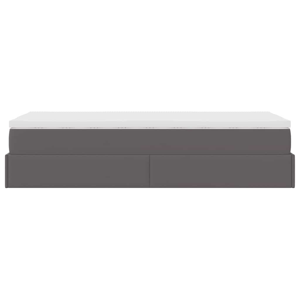 Cadre de lit ottoman avec matelas gris 90x200 cm similicuir - XIOS