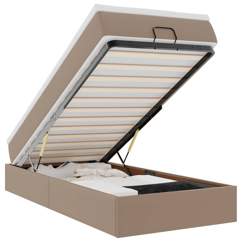 Cadre de lit ottoman et matelas cappuccino 90x200 cm similicuir
