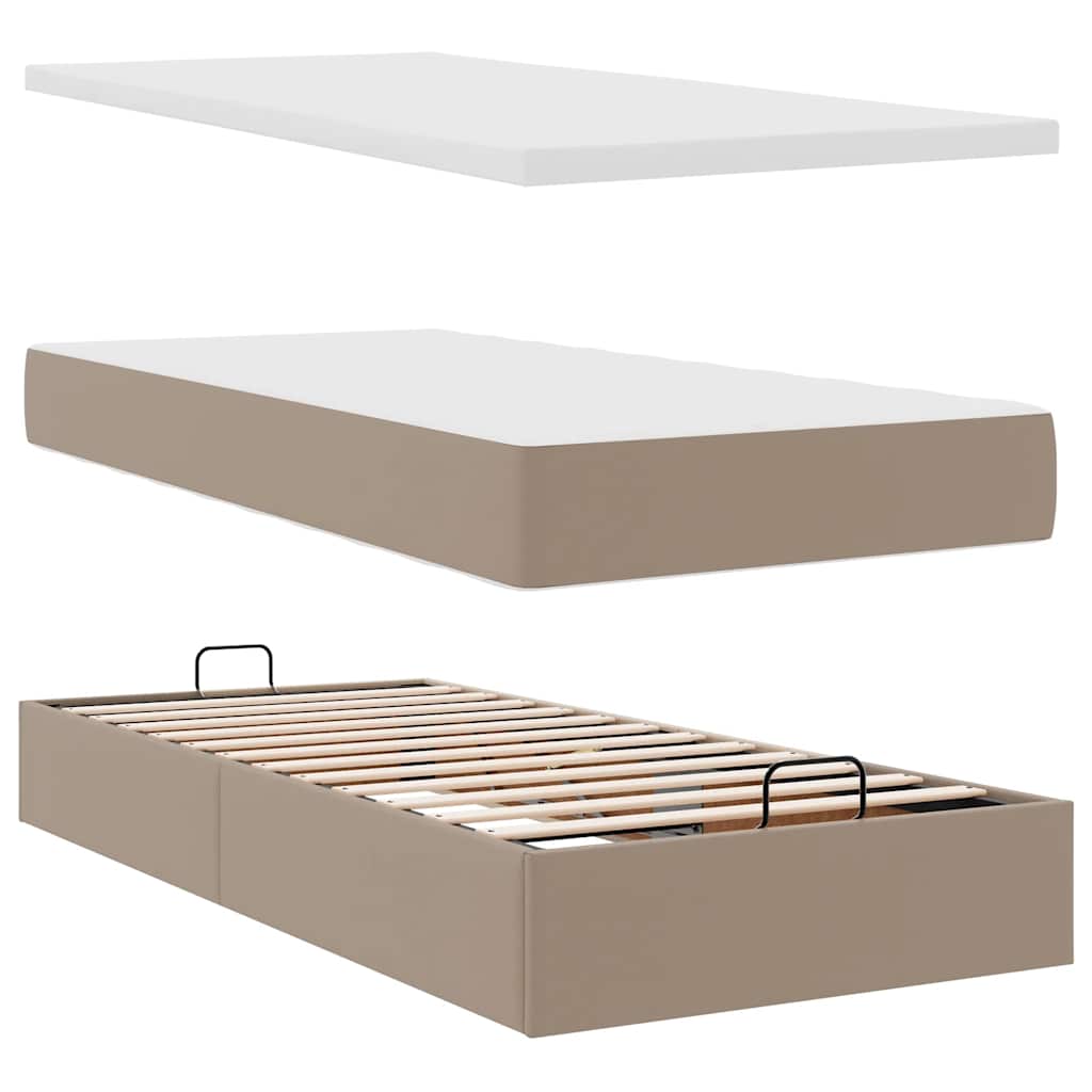 Cadre de lit ottoman et matelas cappuccino 90x200 cm similicuir - XIOS