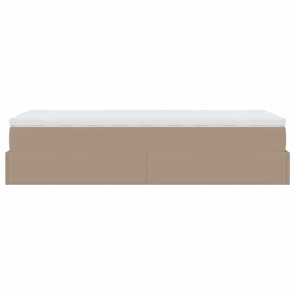 Cadre de lit ottoman et matelas cappuccino 90x200 cm similicuir