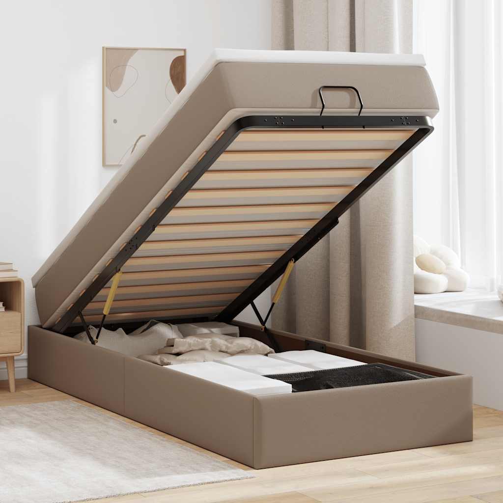 Cadre de lit ottoman et matelas cappuccino 90x200 cm similicuir - XIOS