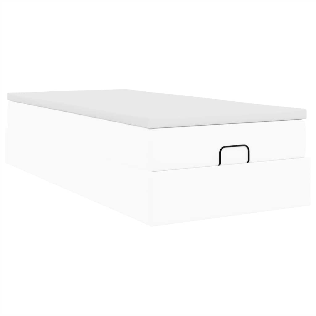 Cadre de lit ottoman avec matelas blanc 100x200 cm similicuir
