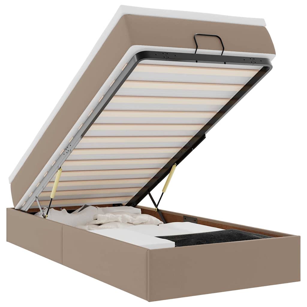 Cadre de lit ottoman et matelas cappuccino 100x200cm similicuir
