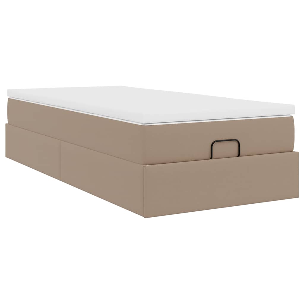 Cadre de lit ottoman et matelas cappuccino 100x200cm similicuir