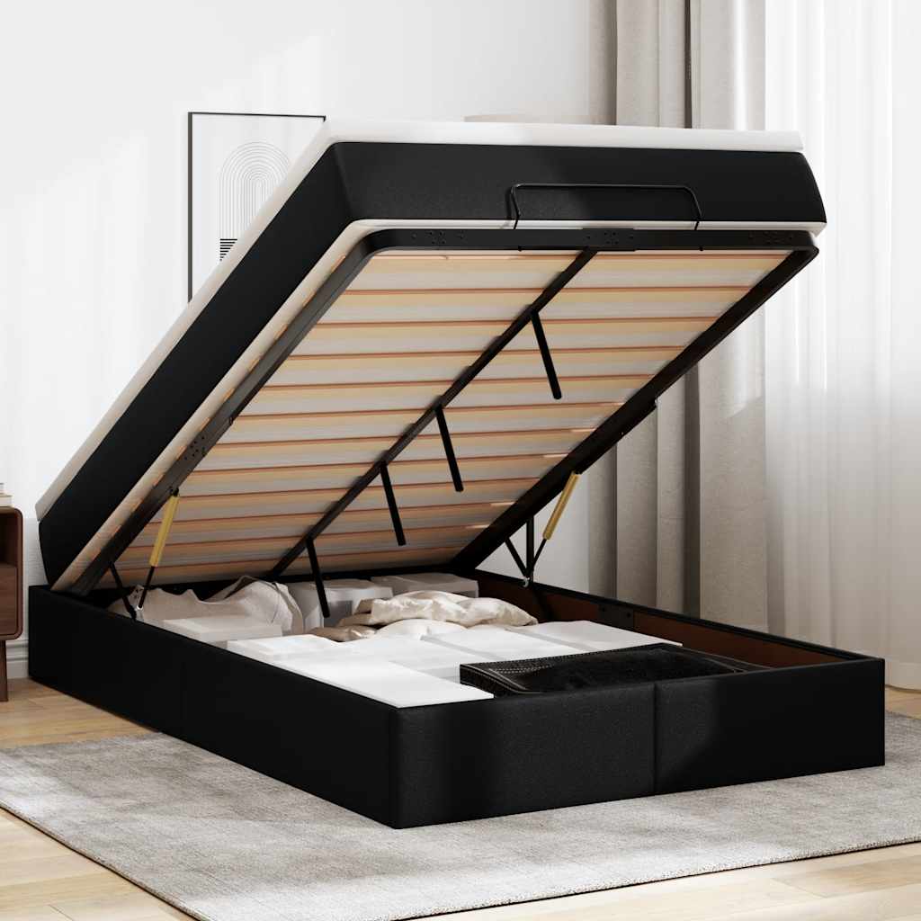 Cadre de lit ottoman avec matelas noir 120x190 cm similicuir - XIOS
