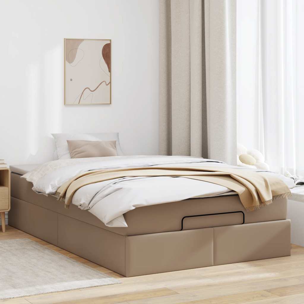 Cadre de lit ottoman et matelas cappuccino 120x190cm similicuir