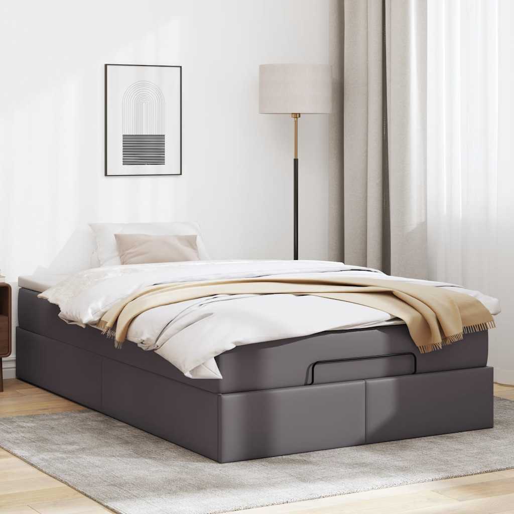 Cadre de lit ottoman avec matelas gris 120x200 cm similicuir - XIOS