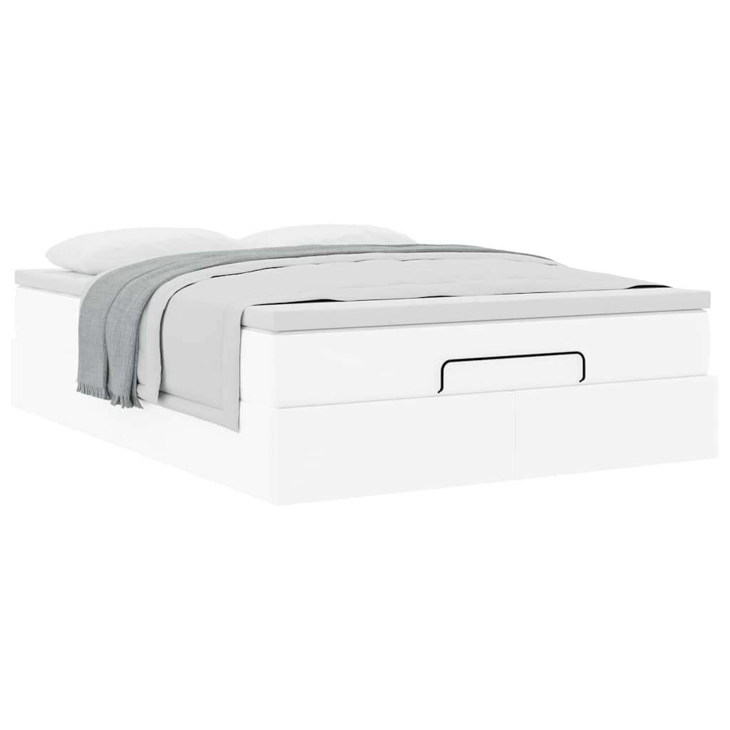 Cadre de lit ottoman avec matelas blanc 140x190 cm similicuir - XIOS