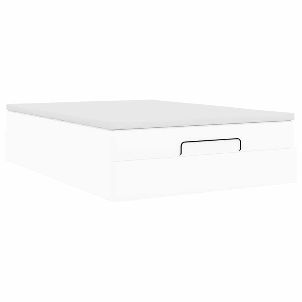Cadre de lit ottoman avec matelas blanc 140x190 cm similicuir