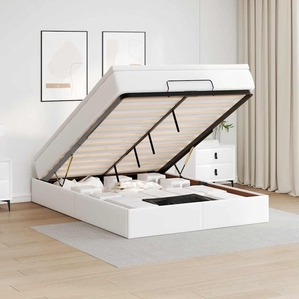 Cadre de lit ottoman avec matelas blanc 140x190 cm similicuir - XIOS