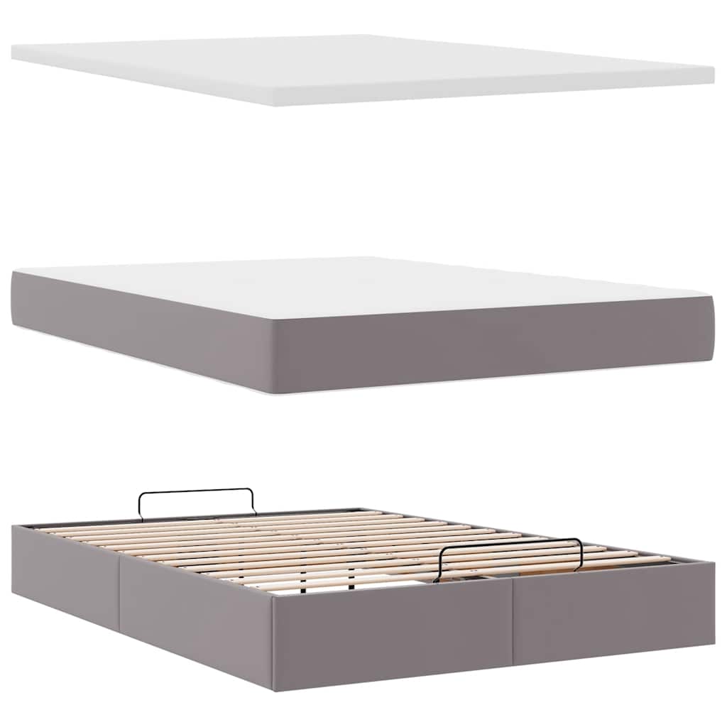 Cadre de lit ottoman avec matelas gris 140x190 cm similicuir - XIOS