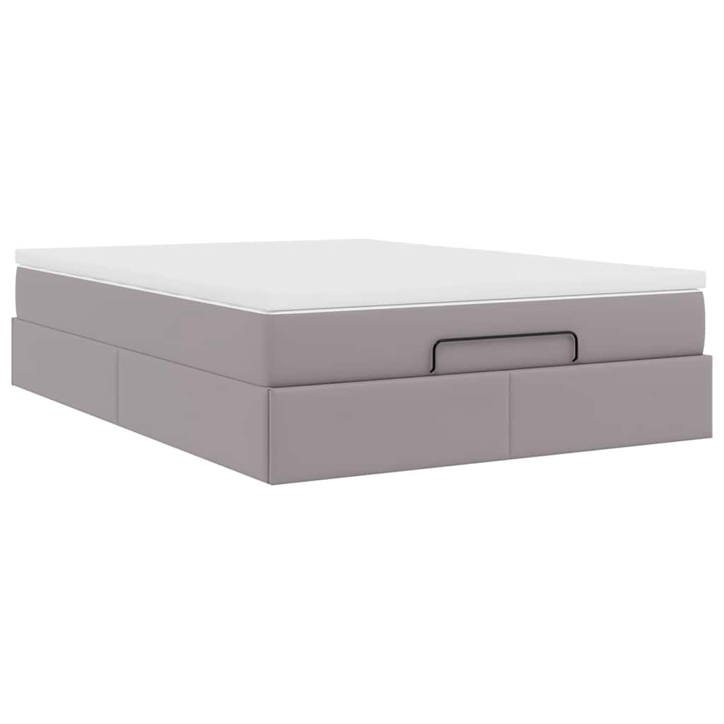 Cadre de lit ottoman avec matelas gris 140x190 cm similicuir