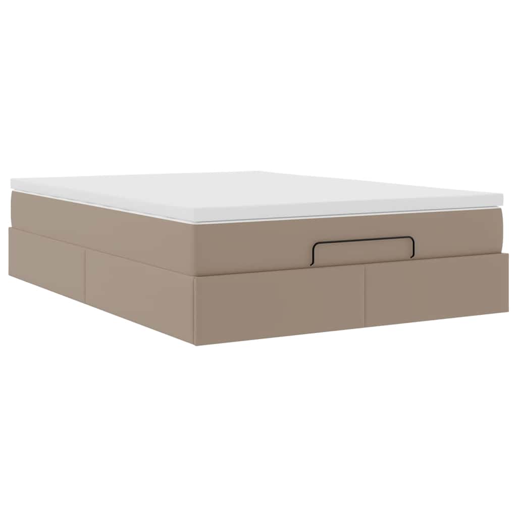 Cadre de lit ottoman et matelas cappuccino 140x190cm similicuir