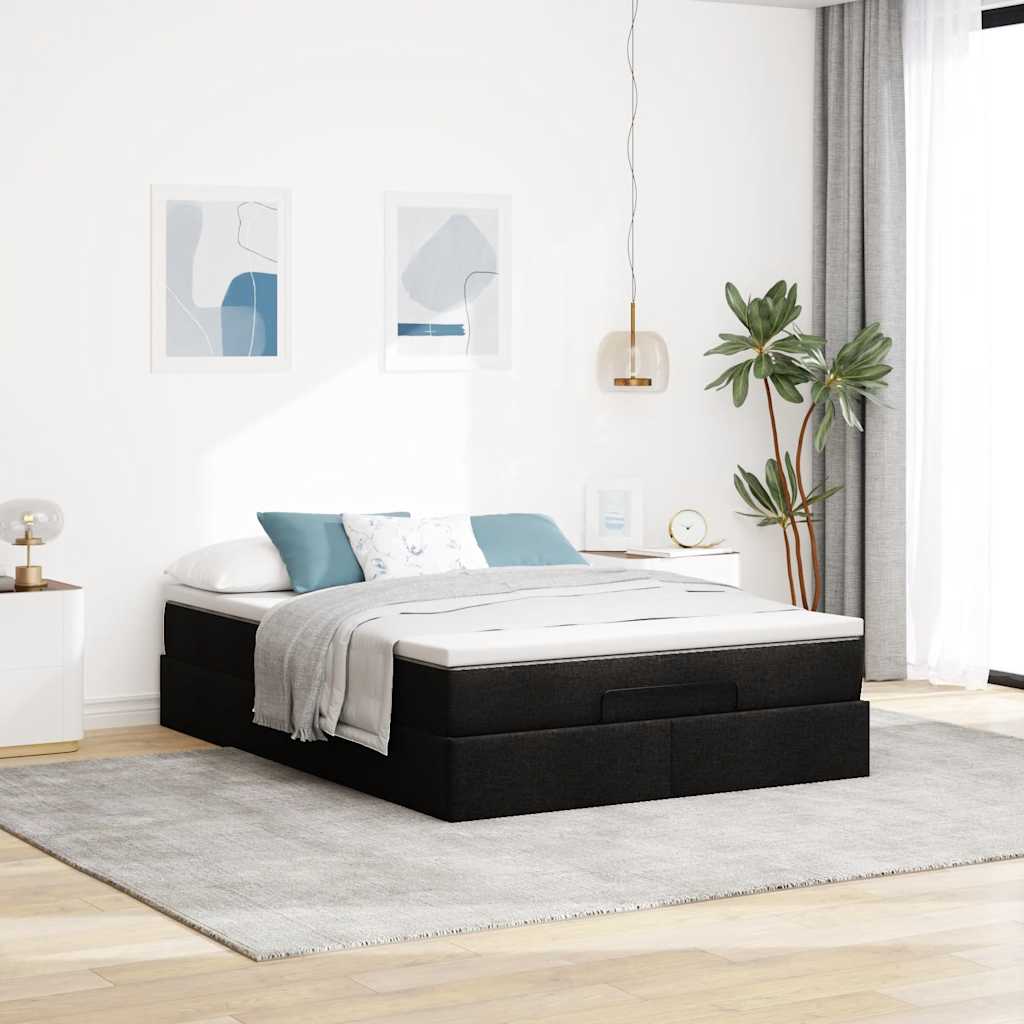 Cadre de lit ottoman avec matelas noir 140x200 cm similicuir - XIOS