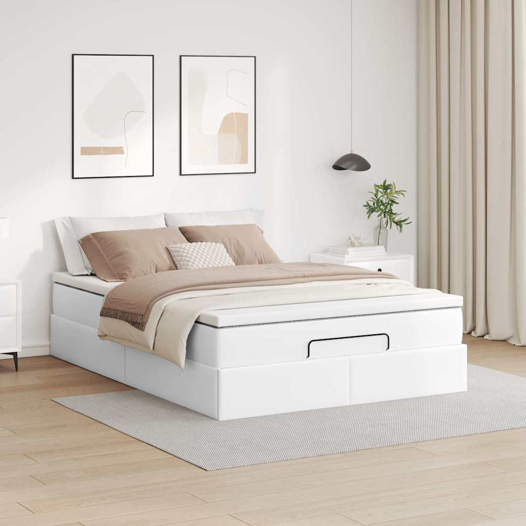 Cadre de lit ottoman avec matelas blanc 140x200 cm similicuir