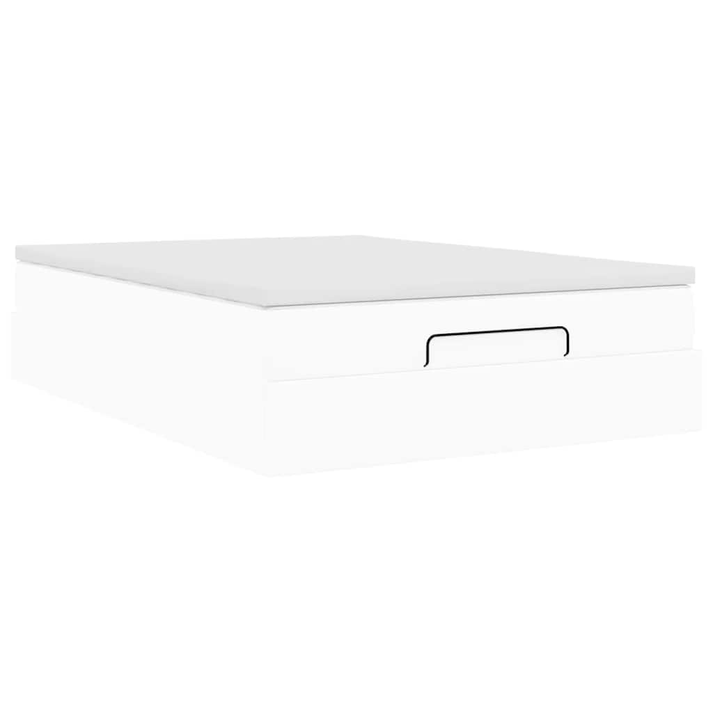 Cadre de lit ottoman avec matelas blanc 140x200 cm similicuir