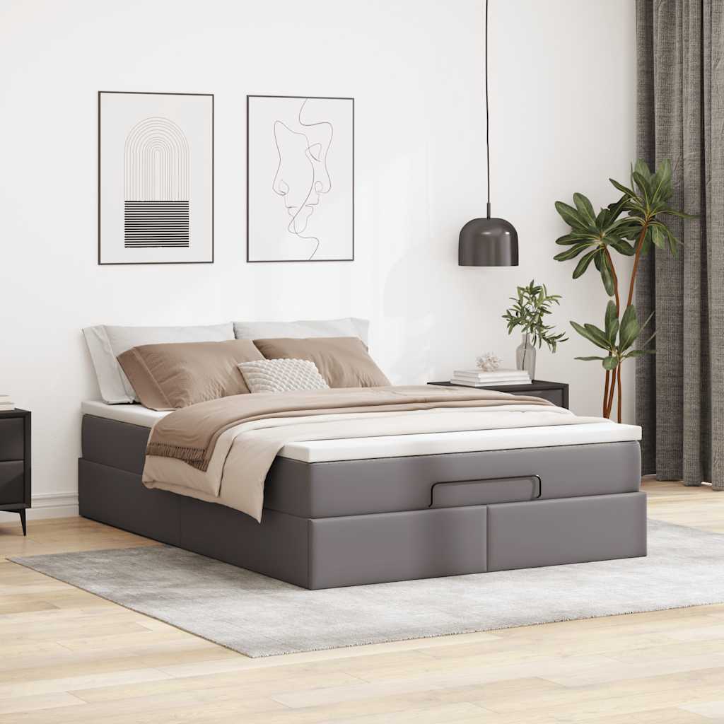 Cadre de lit ottoman avec matelas gris 140x200 cm similicuir - XIOS