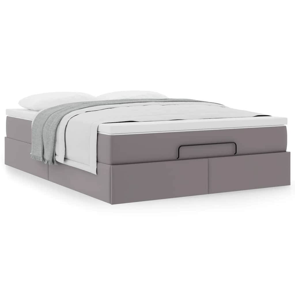 Cadre de lit ottoman avec matelas gris 140x200 cm similicuir - XIOS