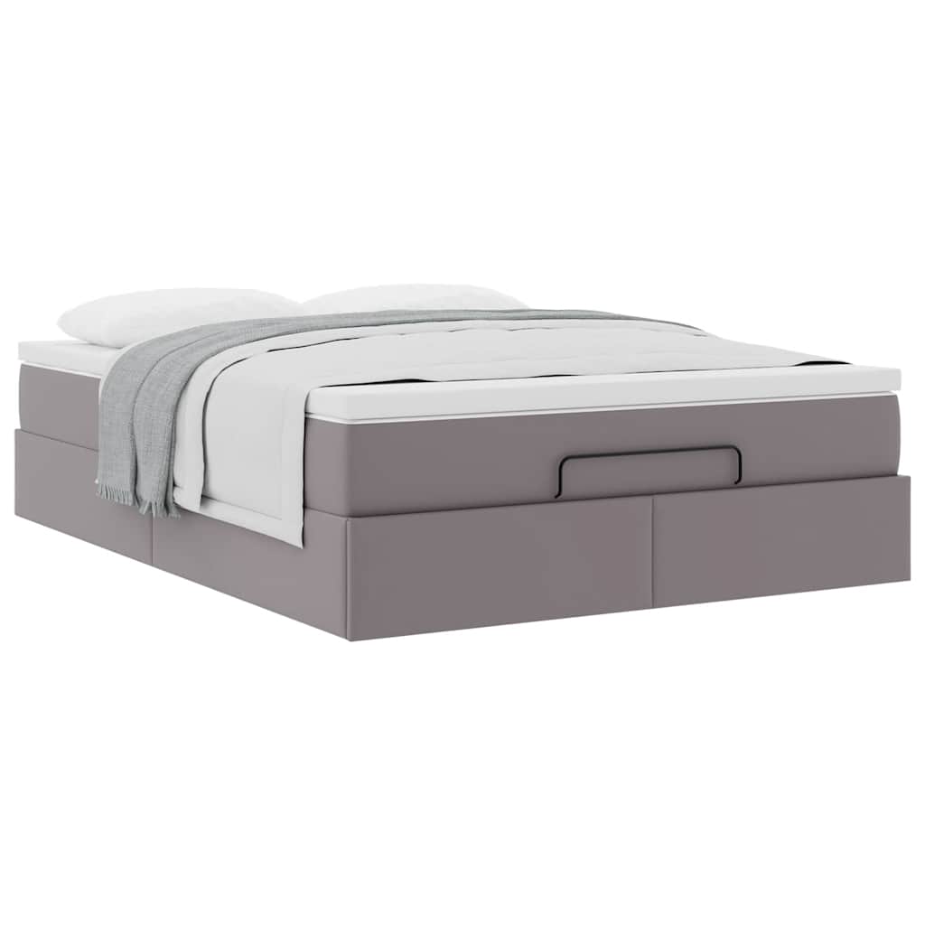 Cadre de lit ottoman avec matelas gris 140x200 cm similicuir - XIOS