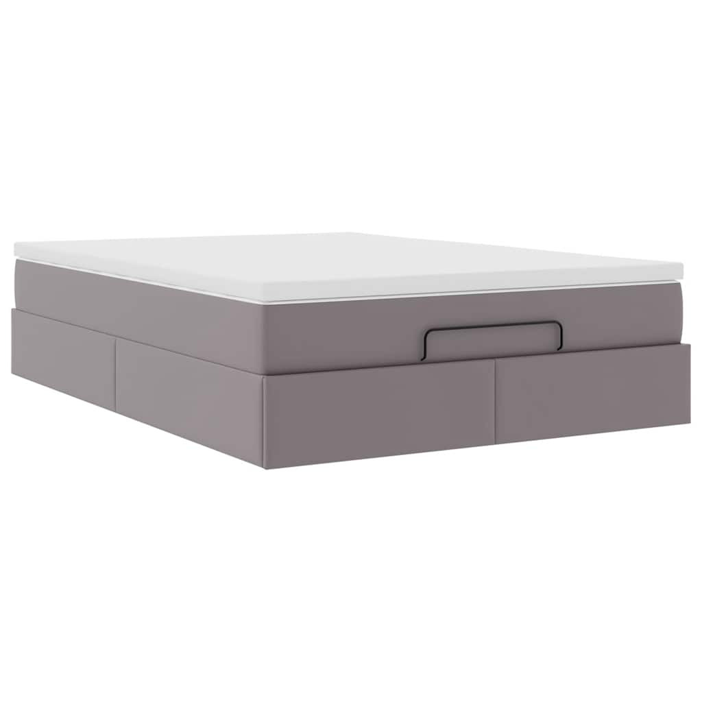 Cadre de lit ottoman avec matelas gris 140x200 cm similicuir - XIOS