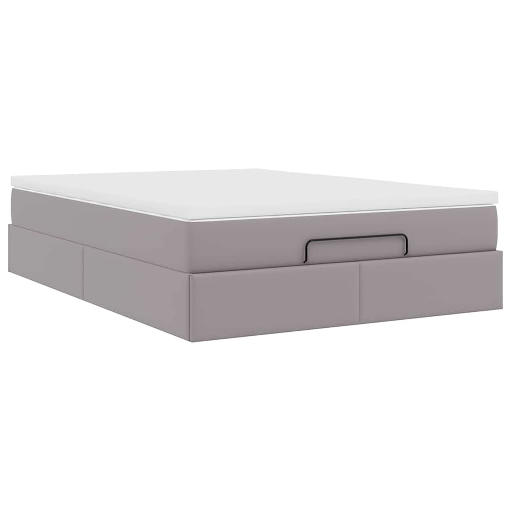 Cadre de lit ottoman avec matelas gris 140x200 cm similicuir - XIOS