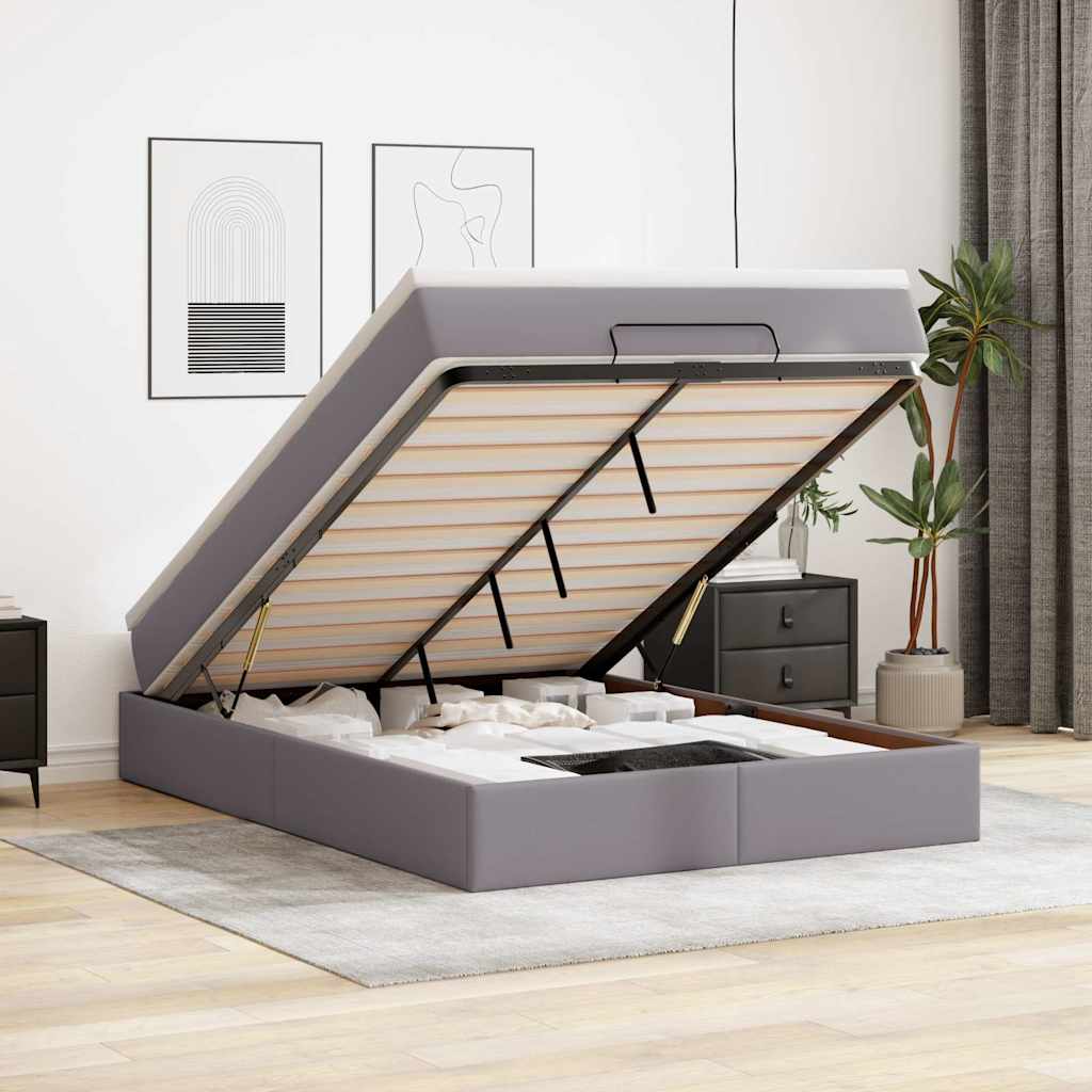 Cadre de lit ottoman avec matelas gris 140x200 cm similicuir - XIOS