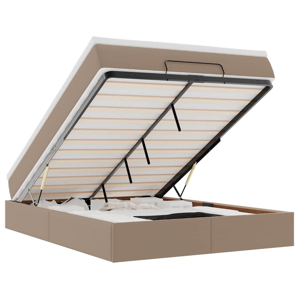 Cadre de lit ottoman et matelas cappuccino 140x200cm similicuir