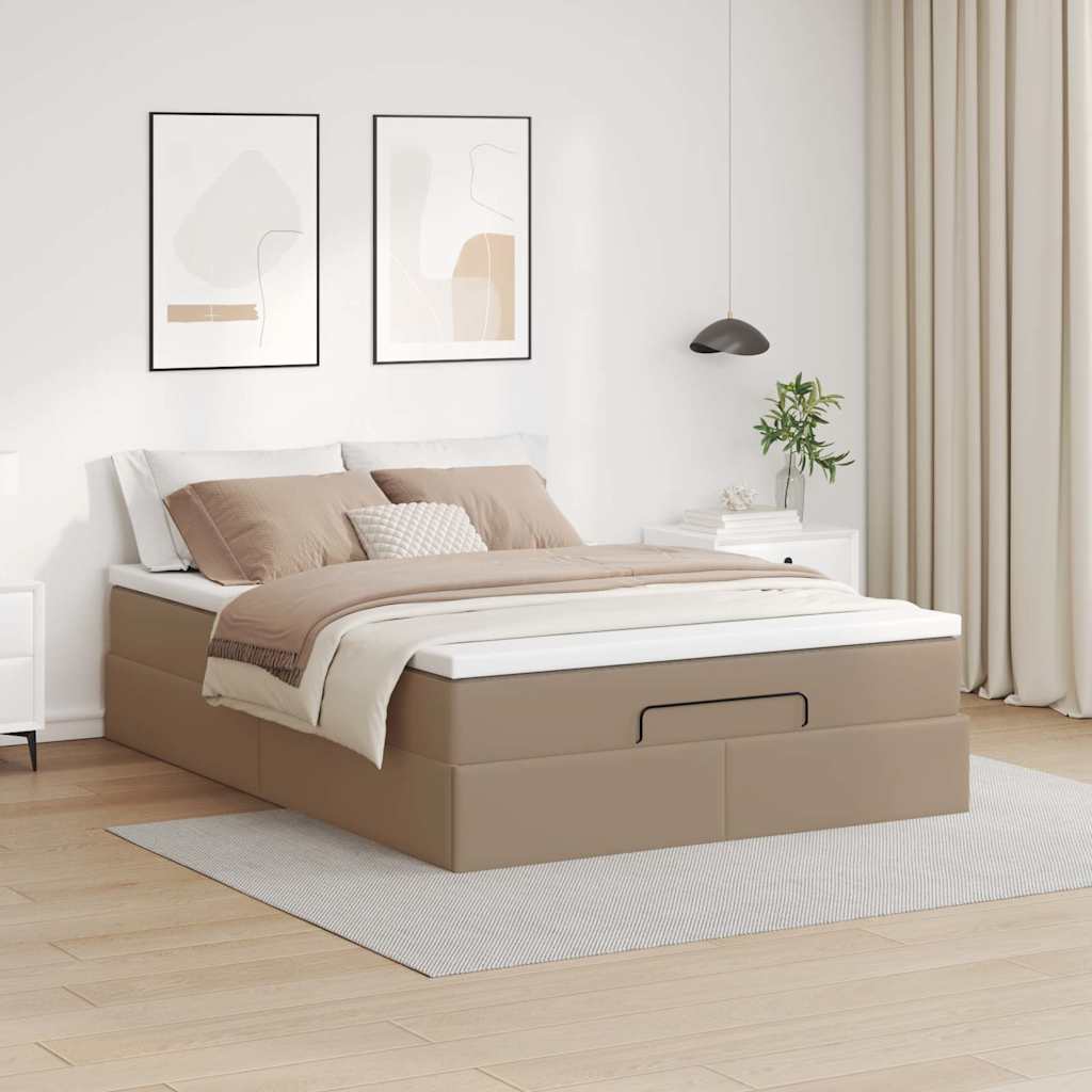Cadre de lit ottoman et matelas cappuccino 140x200cm similicuir - XIOS