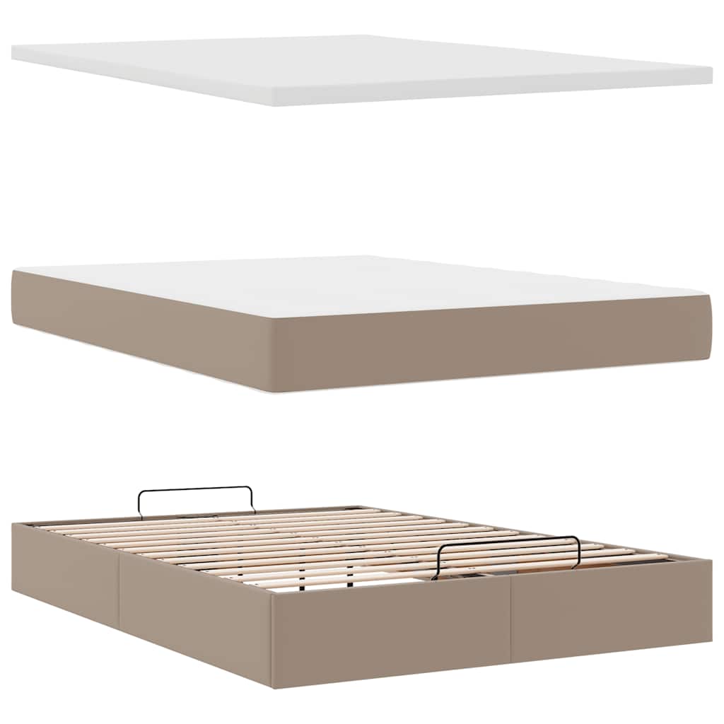 Cadre de lit ottoman et matelas cappuccino 140x200cm similicuir - XIOS