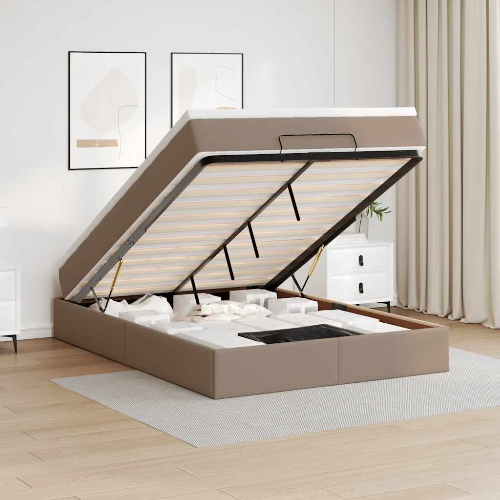 Cadre de lit ottoman et matelas cappuccino 140x200cm similicuir