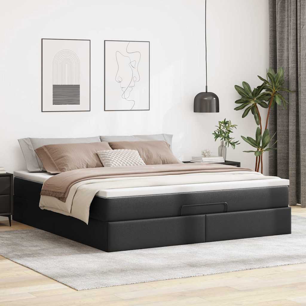 Cadre de lit ottoman avec matelas noir 160x200 cm similicuir