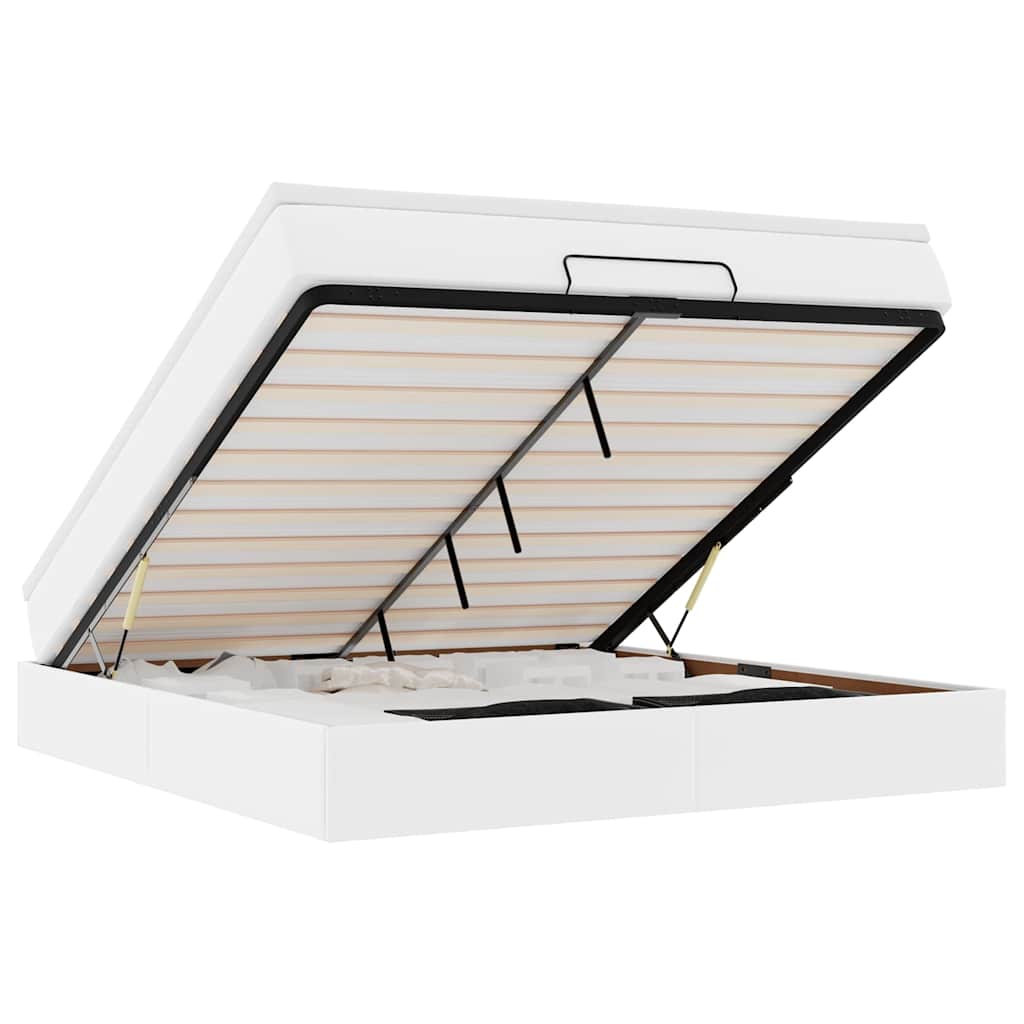 Cadre de lit ottoman avec matelas blanc 160x200 cm similicuir - XIOS