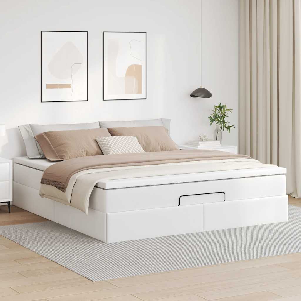 Cadre de lit ottoman avec matelas blanc 160x200 cm similicuir - XIOS