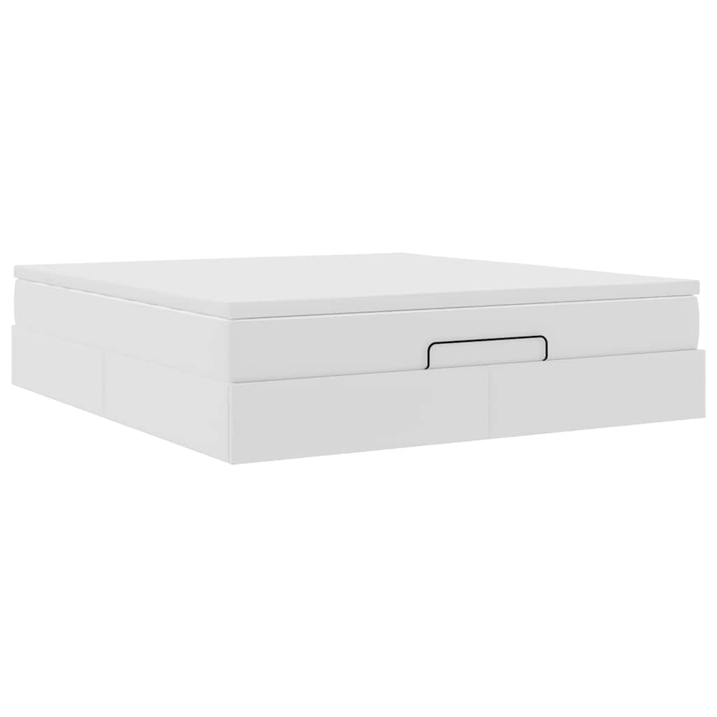 Cadre de lit ottoman avec matelas blanc 160x200 cm similicuir