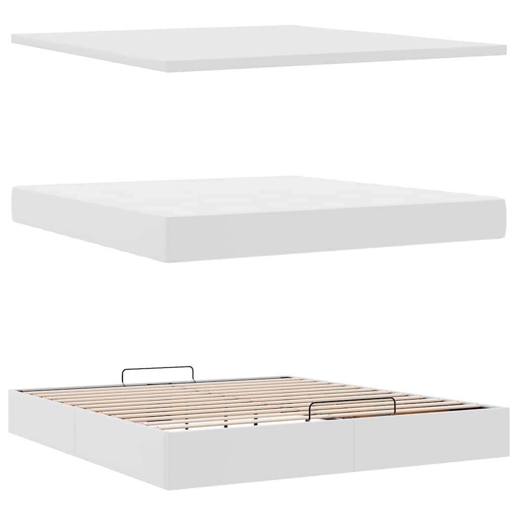 Cadre de lit ottoman avec matelas blanc 160x200 cm similicuir - XIOS