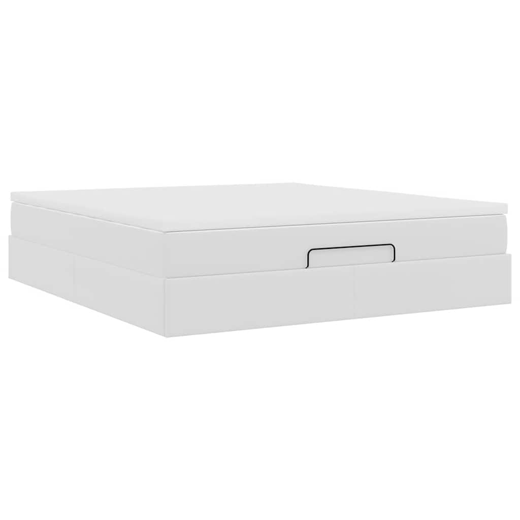 Cadre de lit ottoman avec matelas blanc 160x200 cm similicuir - XIOS