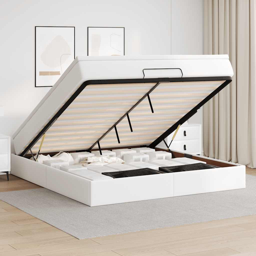 Cadre de lit ottoman avec matelas blanc 160x200 cm similicuir - XIOS