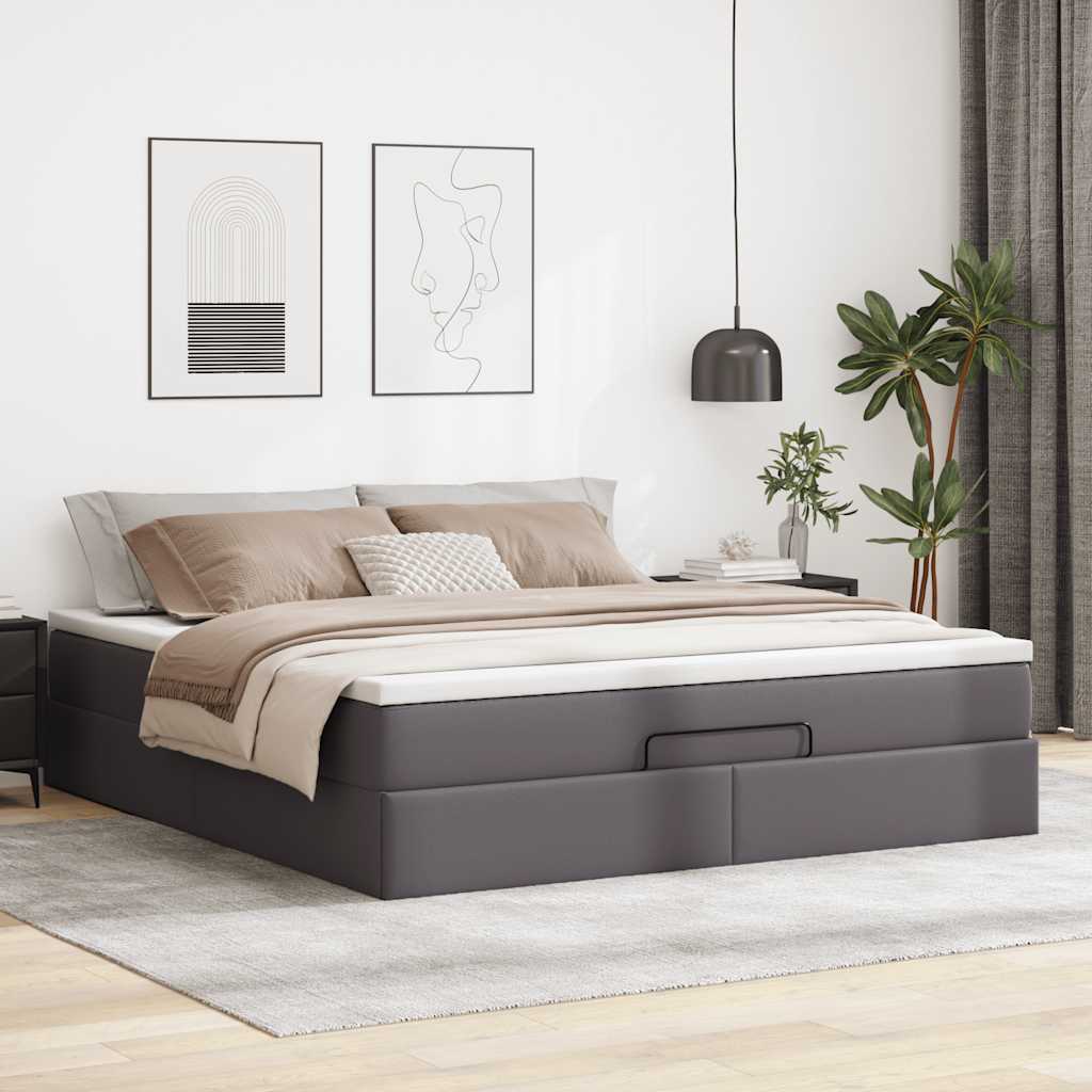 Cadre de lit ottoman avec matelas gris 160x200 cm similicuir - XIOS