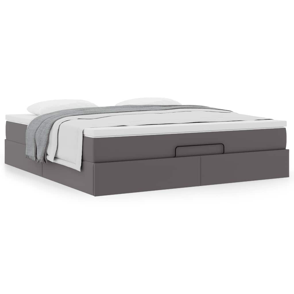 Cadre de lit ottoman avec matelas gris 160x200 cm similicuir - XIOS
