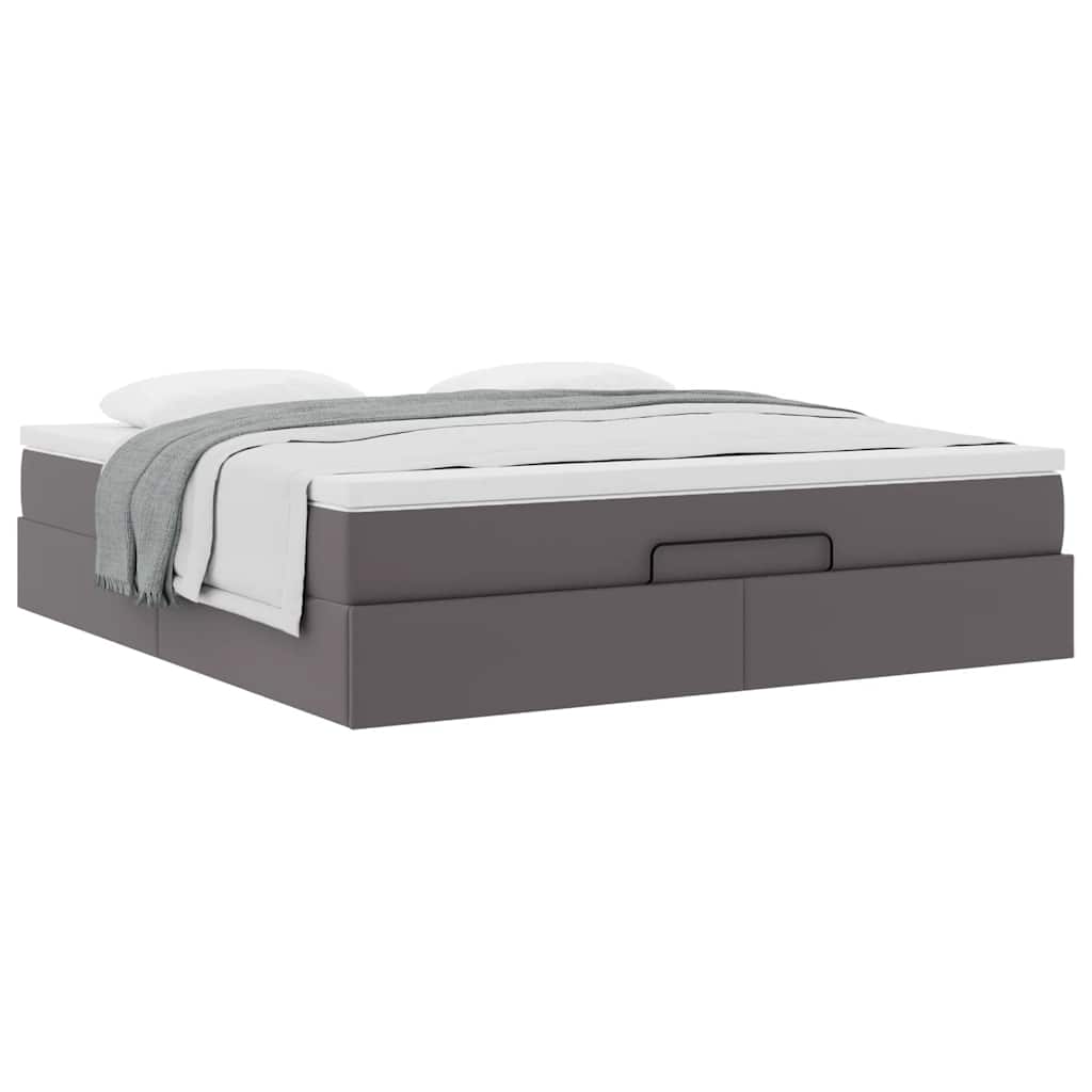 Cadre de lit ottoman avec matelas gris 160x200 cm similicuir - XIOS