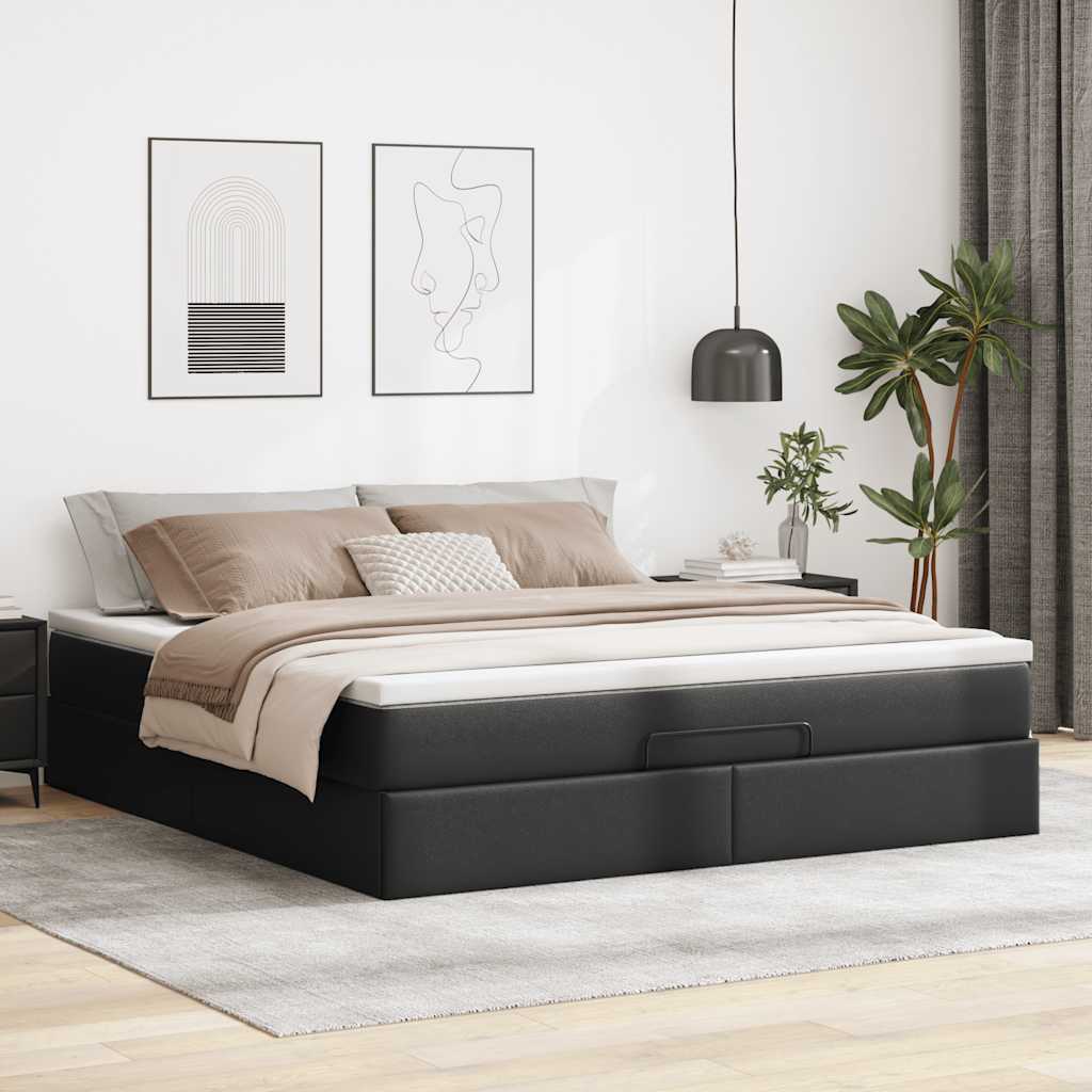 Cadre de lit ottoman avec matelas noir 180x200 cm similicuir - XIOS