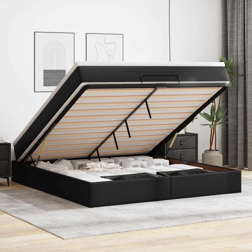 Cadre de lit ottoman avec matelas noir 180x200 cm similicuir