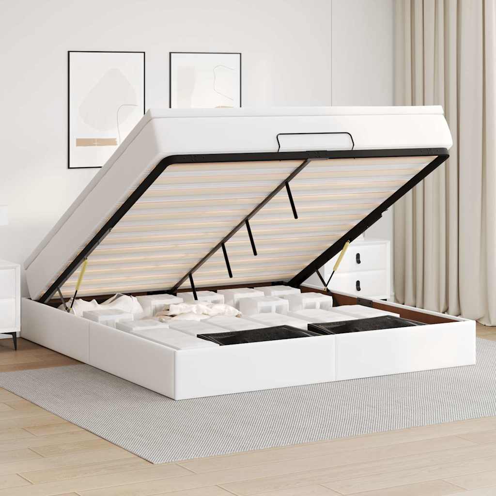 Cadre de lit ottoman avec matelas blanc 180x200 cm similicuir - XIOS