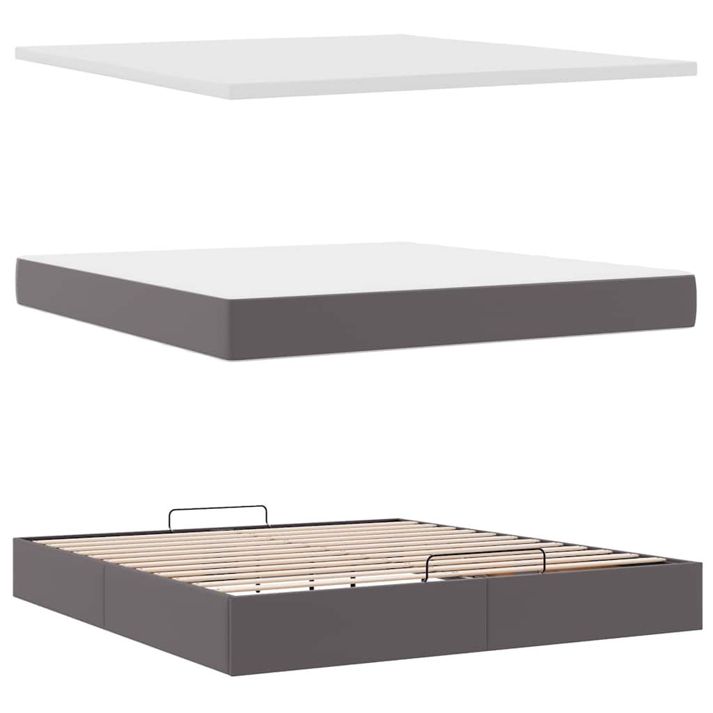 Cadre de lit ottoman avec matelas gris 180x200 cm similicuir - XIOS