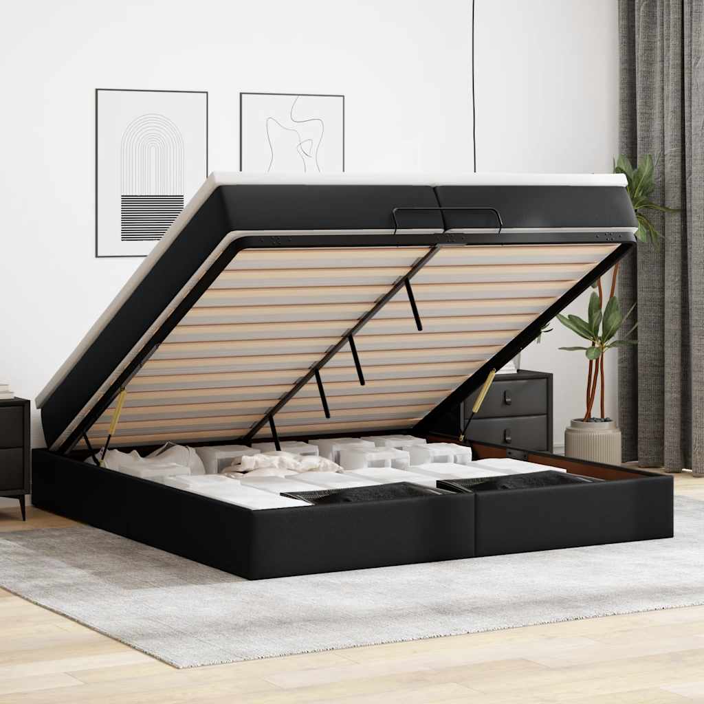 Cadre de lit ottoman avec matelas noir 200x200 cm similicuir - XIOS