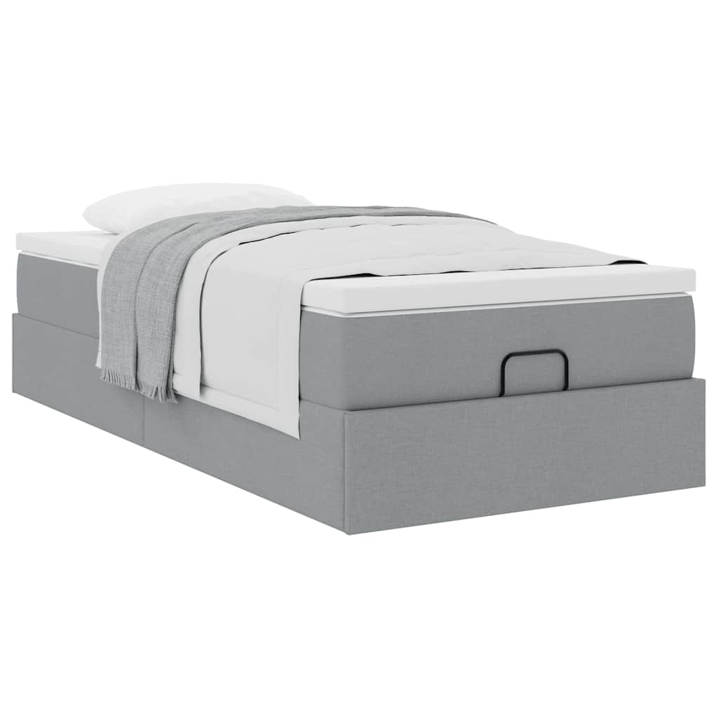 Cadre de lit ottoman avec matelas gris clair 80x200 cm tissu - XIOS