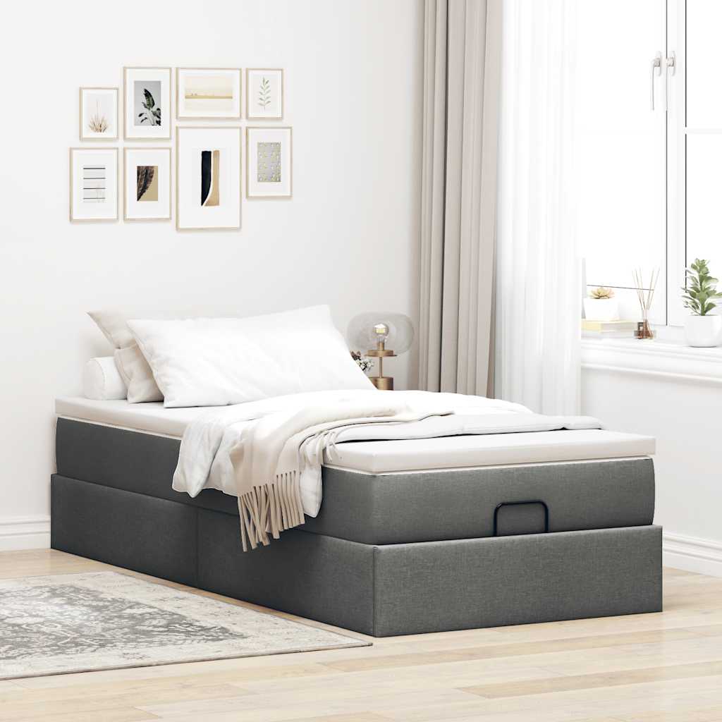 Cadre de lit ottoman avec matelas gris foncé 80x200 cm tissu - XIOS