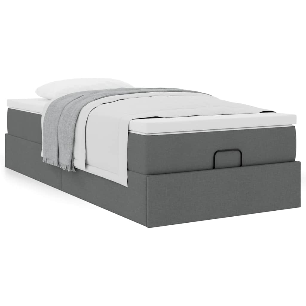Cadre de lit ottoman avec matelas gris foncé 80x200 cm tissu - XIOS