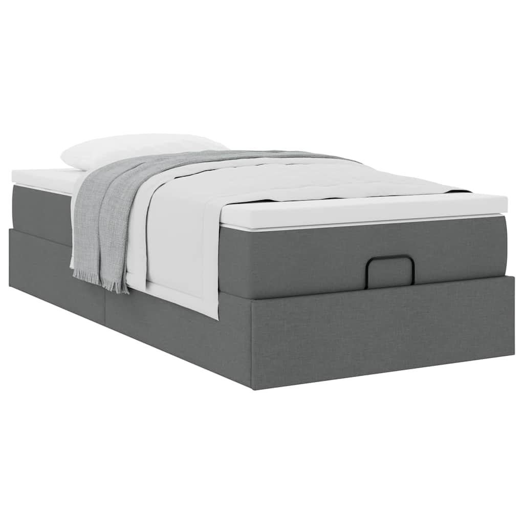Cadre de lit ottoman avec matelas gris foncé 80x200 cm tissu - XIOS